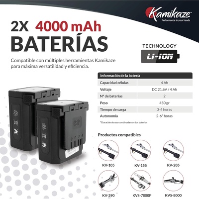 Pack Profesional Poda Motosierra Pertiga extensible KVS7000P + Tijera kv390 + Pertiga 390 4 baterias